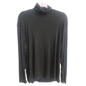 Women's Faux Turtle Neck Black Top Blouse Black Long Sleeve Size XL